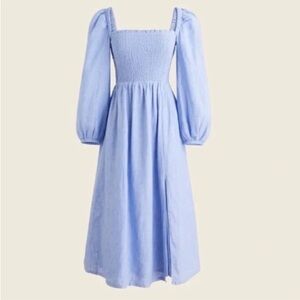 J. Crew Sky Blue Smocked Puff Sleeve Midi dress